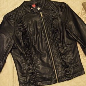 Cute Ruffled Faux Leather Motorcycle Jacket XS